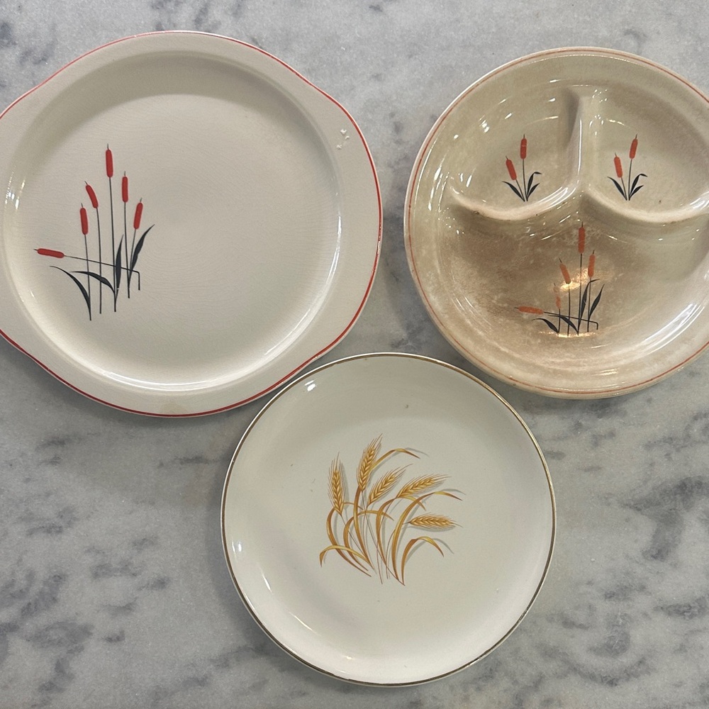 Vintage Ceramic Dinnerware Set with Red and Gold Accents